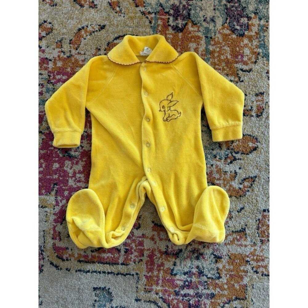 Vintage Yellow Velour Footie Sleeper Bambi Deer Chariot Brand Small 3-6 Months